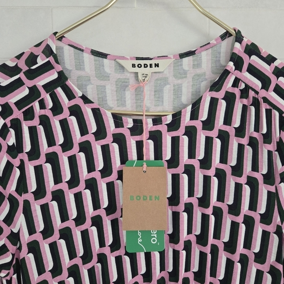 NWT Boden Thea Long Sleeve Jersey Dress Sherbert Falling Geo Pink Green Size 6 - Picture 4 of 13